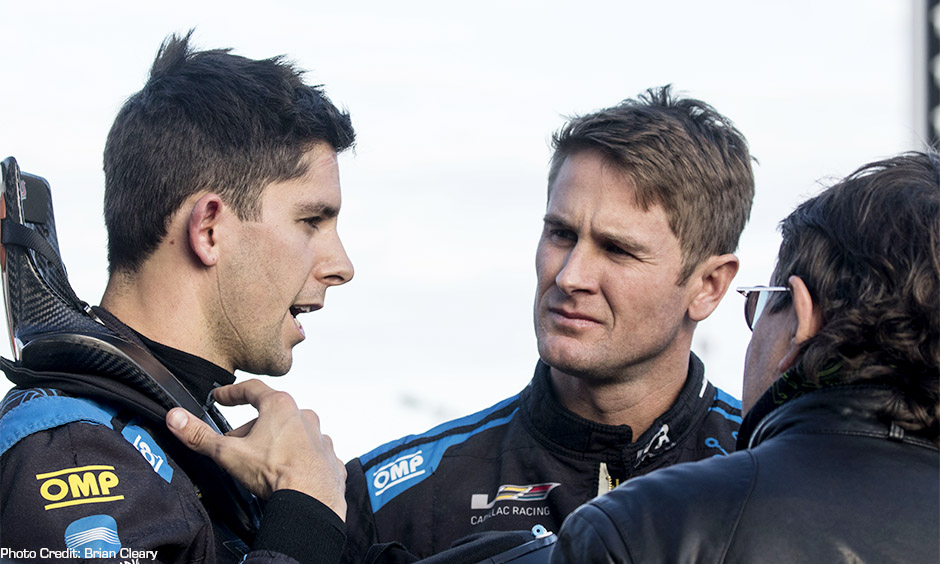 Ryan Hunter-Reay chats with teammate and reigning IMSA prototype champion Jordan Taylor.