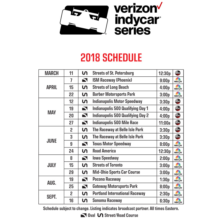 2018 Verizon IndyCar Series Schedule