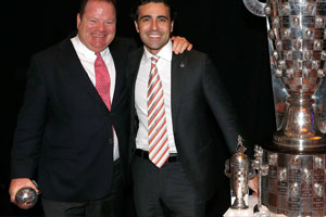 Franchitti and Ganassi with Baby Borg Trophies