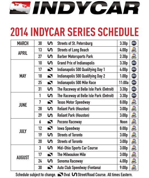 2014 IndyCar Series Schedule