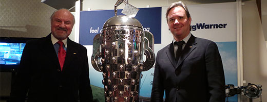Kevin Kalkoven and Jimmy Vasser with BorgWarner Trophy
