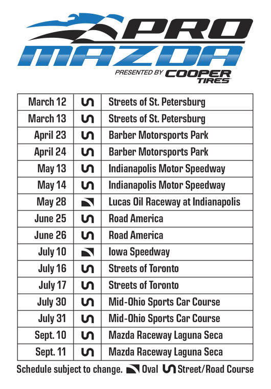 Pro Mazda 2016 Schedule