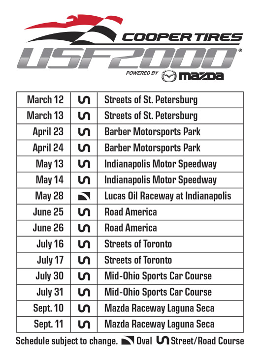 USF2000 2016 Schedule