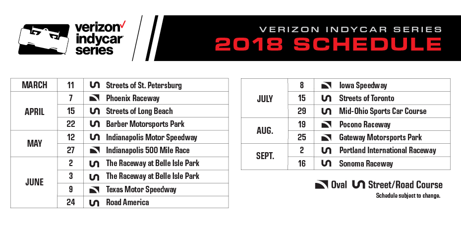 2018 Verizon IndyCar Series Schedule