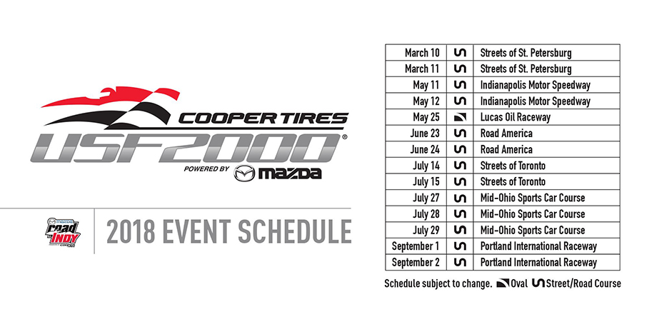 2018 Cooper Tires USF2000 Schedule