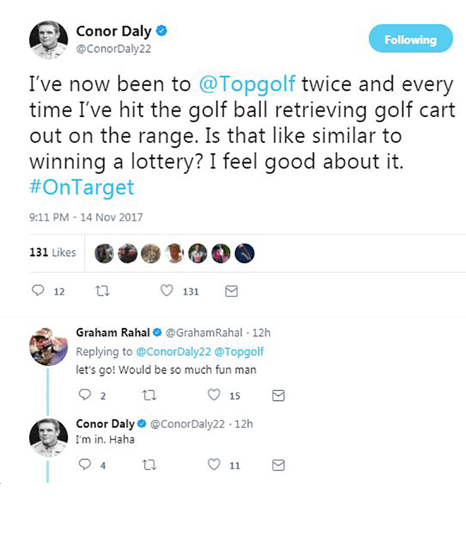 Conor Daly and Graham Rahal twitter exchange