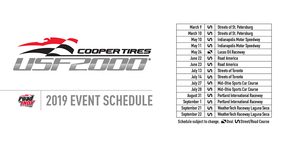 2019 Cooper Tires USF2000 Schedule