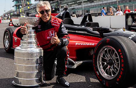 Mario Andretti with the Stanley Cup