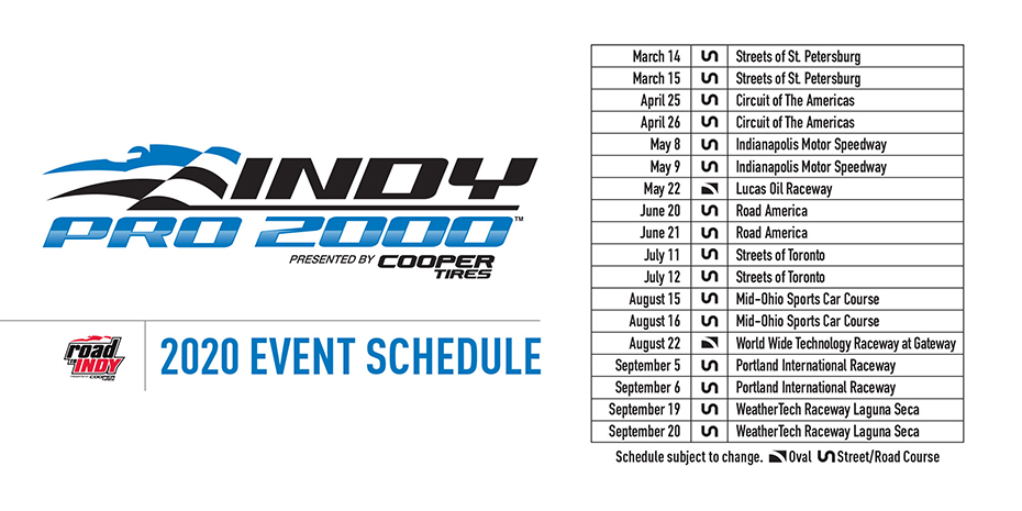 Indy Pro 2000 presented by Cooper Tires 2020 Schedule