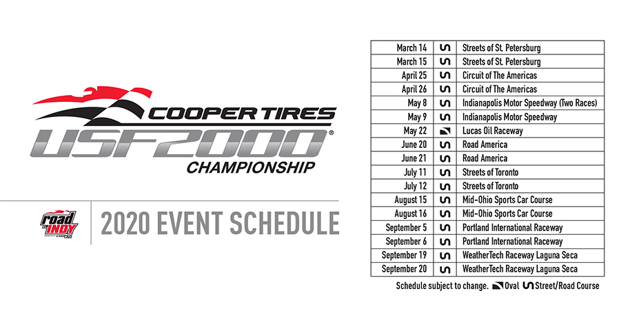 Cooper Tires USF2000 Championship 2020 Schedule
