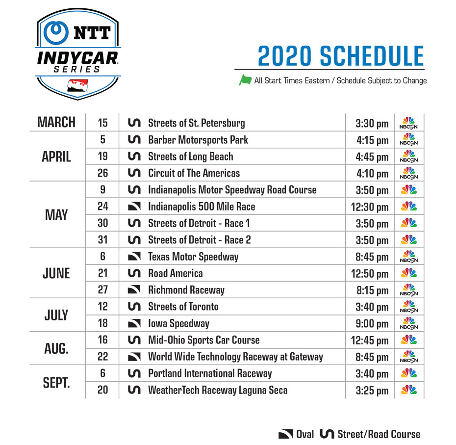 NTT IndyCar Series 2020 Schedule