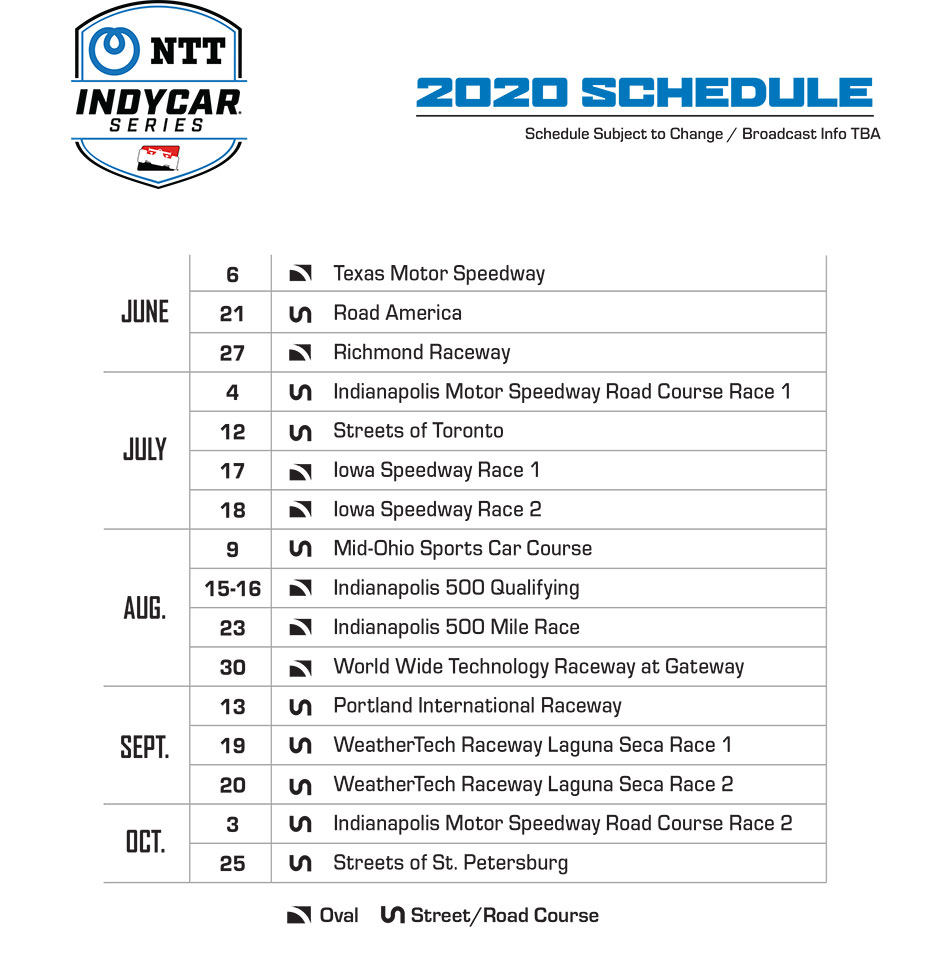2020 NTT INDYCAR SERIES Schedule