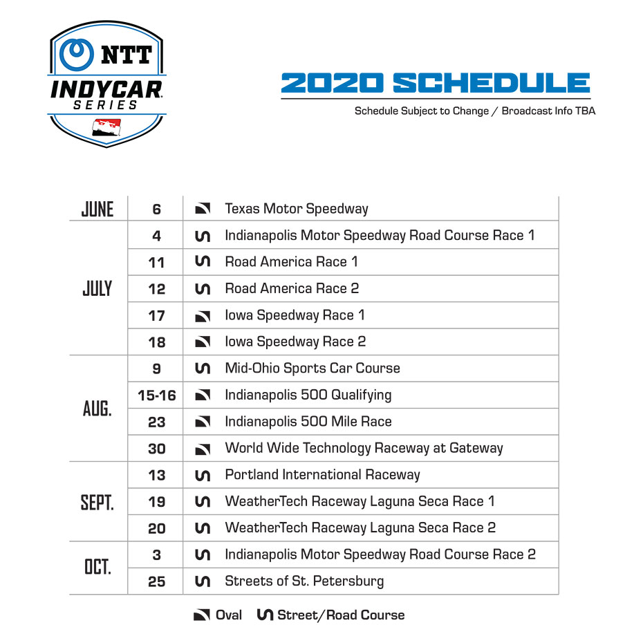 2020 NTT INDYCAR SERIES Schedule