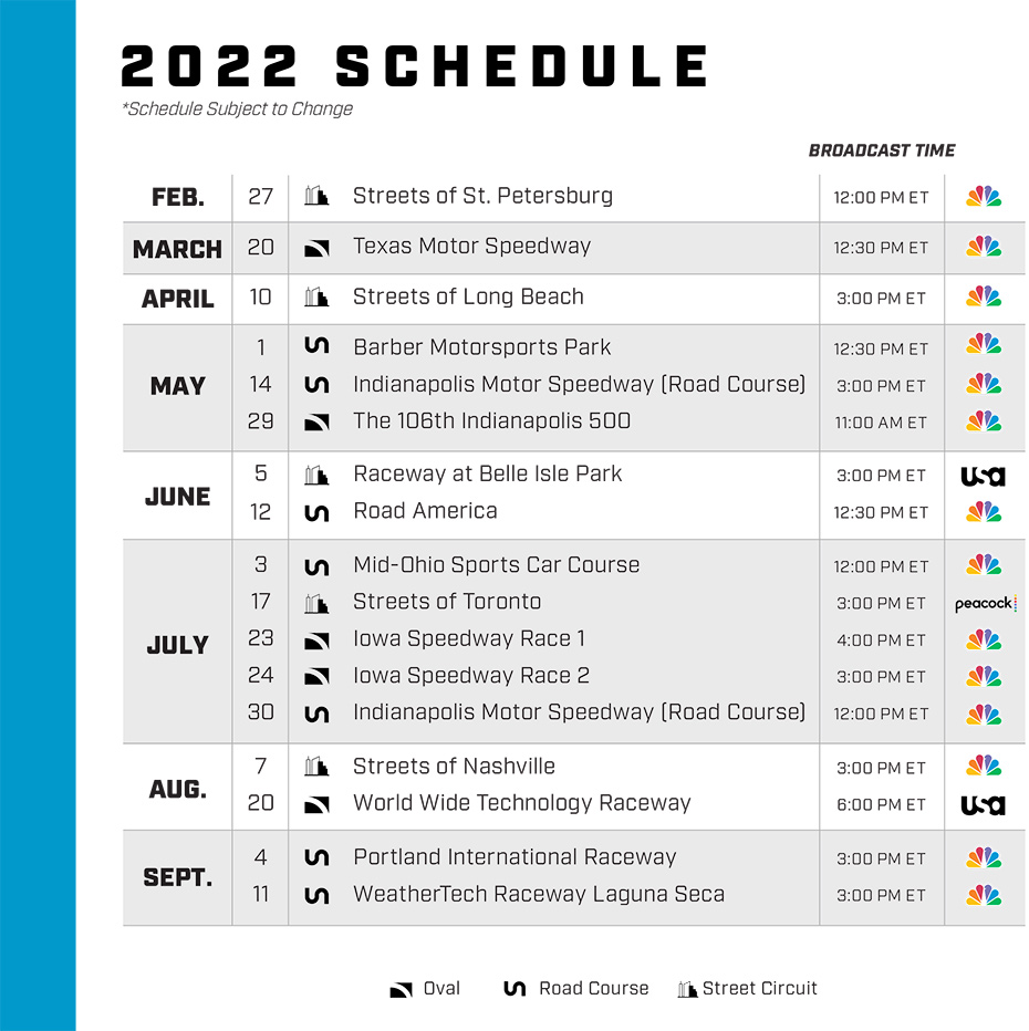 NBC, INDYCAR Unveil 2022 NTT INDYCAR SERIES Broadcast Times