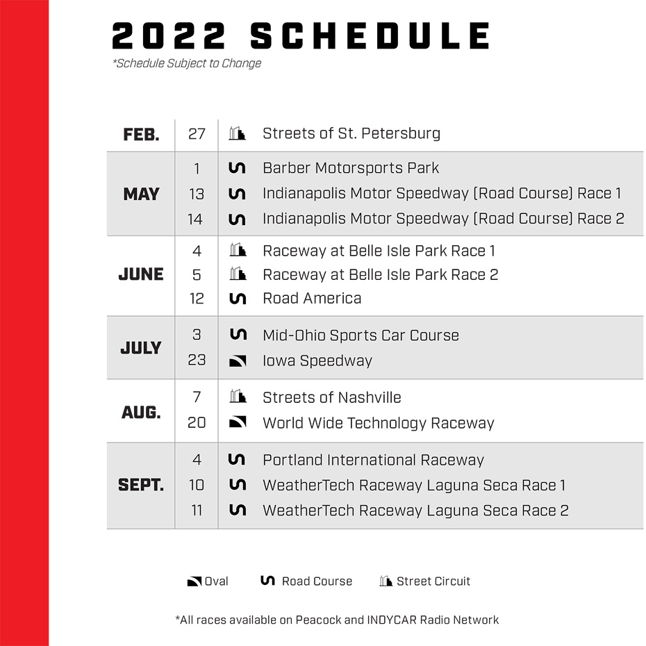 IndyCar announces 14-race Indy Lights schedule for 2022