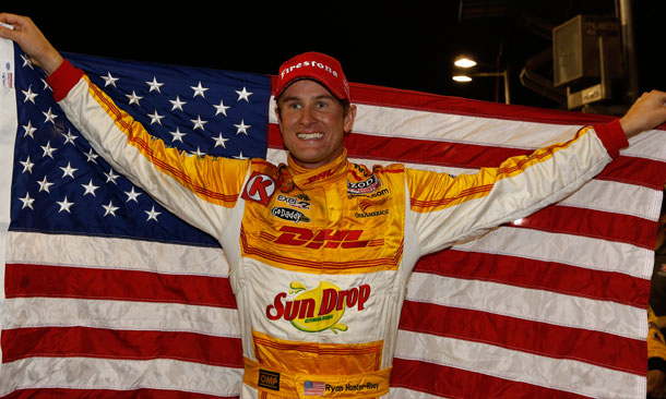 Hunter-Reay with the US Flag