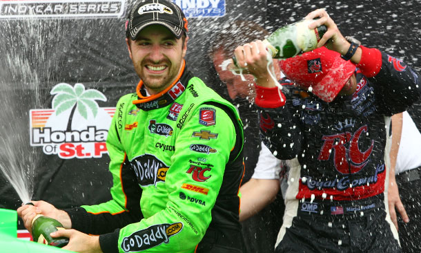 Hinchcliffe and Andretti spray the champagne