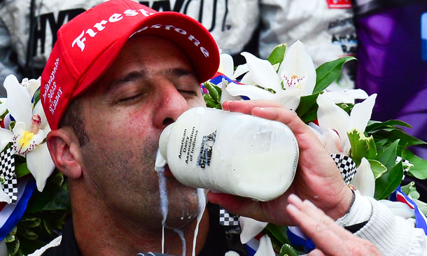Tony Kanaan drinks milk