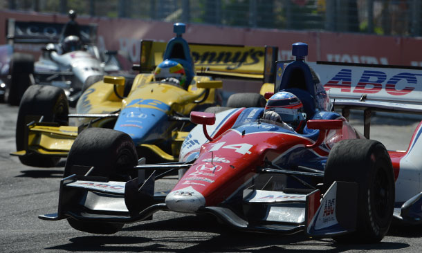 Takuma Sato leads Mike Conway and James Jakes