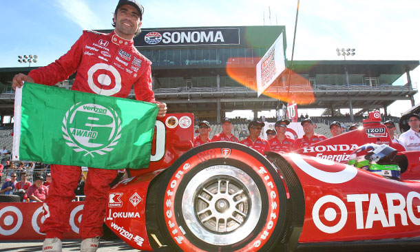 Dario Franchitti wins the Verizon P1 Award for winning the pole position at Sonoma Raceway