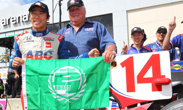 Takuma Sato wins the Verizon P1 Award for Race 1 in Houston