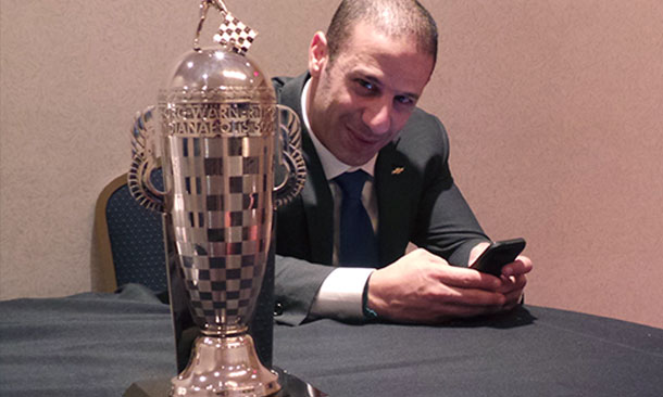 Tony Kanaan and his Baby Borg Trophy