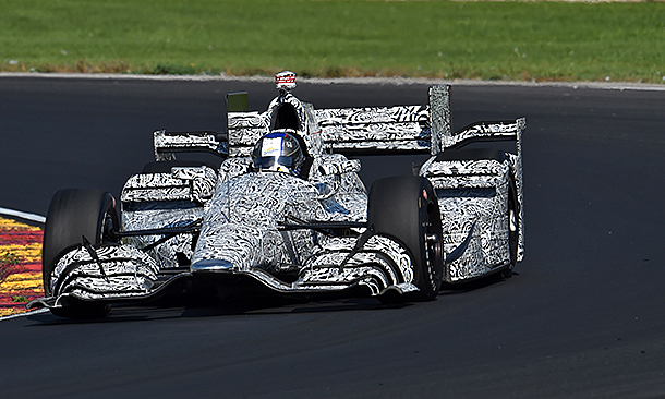 Marco Andretti tests his car at Road America in September.