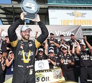 Hinchcliffe secures emotional pole position for 100th Indianapolis 500