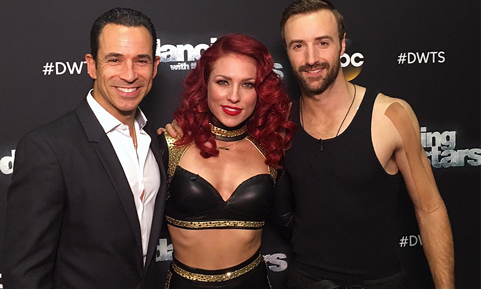 Helio Castroneves, Sharna Burgess, and James Hinchcliffe