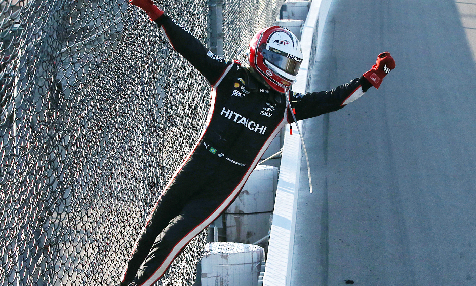 Castroneves Ends Victory Drought Climbs Fence At Iowa