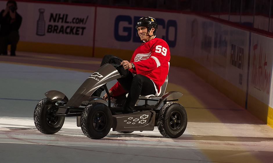 Max Chilton pedal kart at Red Wings game