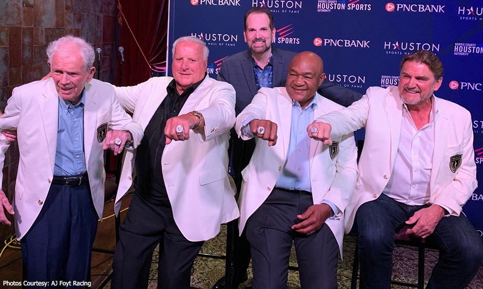 Jackie Burke Jr., A.J. Foyt, George Foreman and Dan Pastorini at Houston Sports Hall of Fame