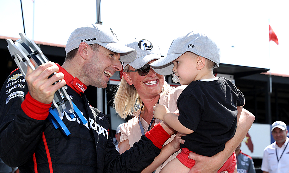 Will Power celebrates his Mid-Ohio pole with his family