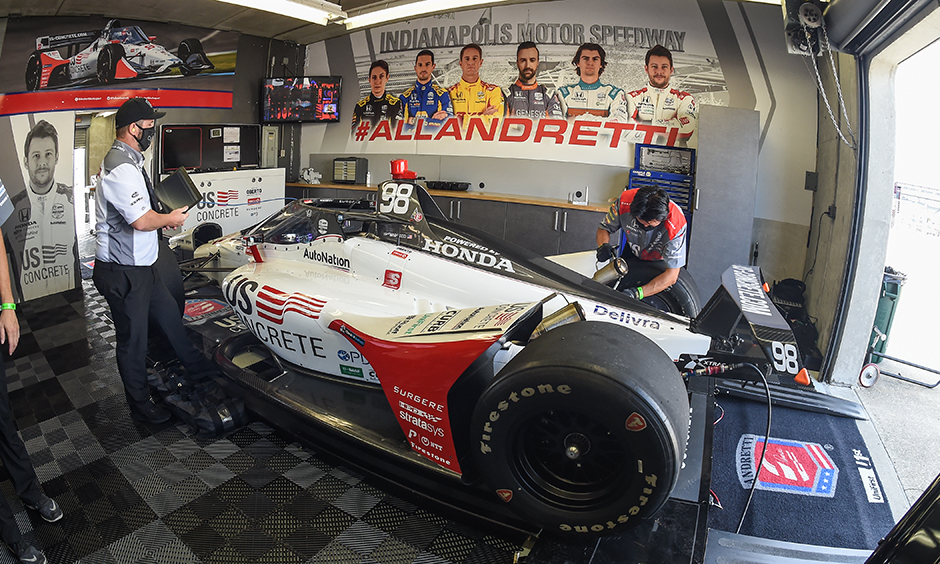 Marco Andretti's car in the Andretti Autosport garage