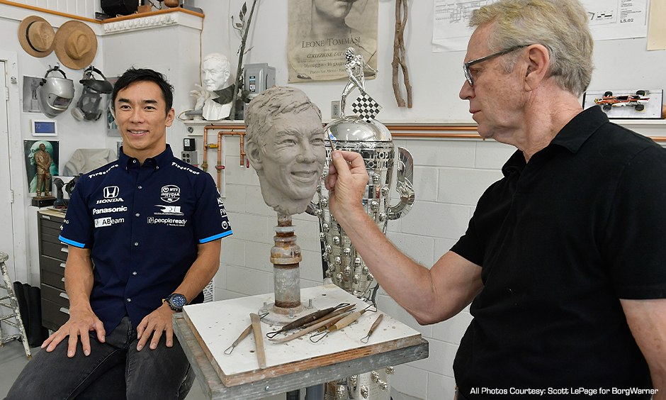 Sato Savors Second Trip To Sit for Borg-Warner Trophy Sculptor