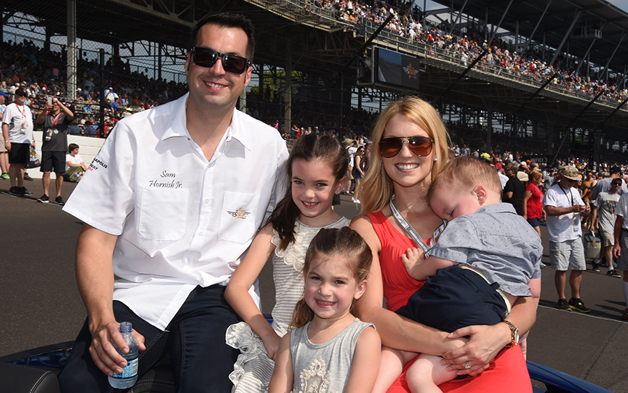 Sam Hornish Jr. and his family at Indianapolis in 2016.