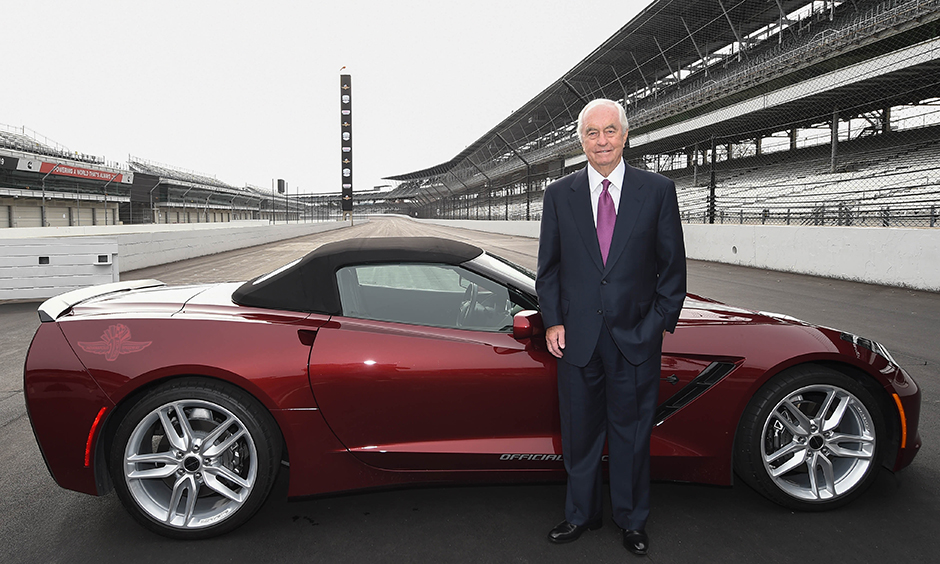 Roger Penske on the frontstretch of Indianapolis Motor Speedway.