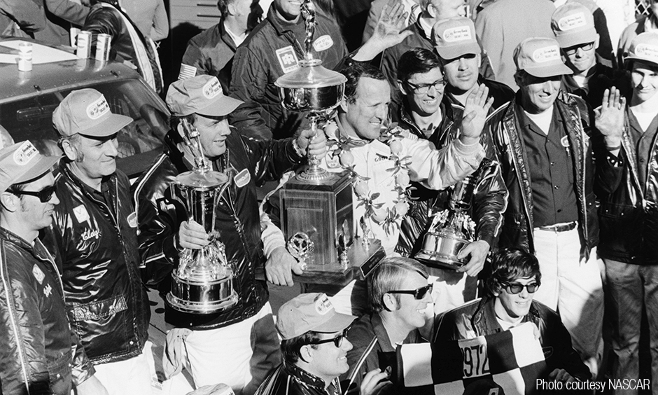 A.J. Foyt in winner's circle after his Daytona 500 win.