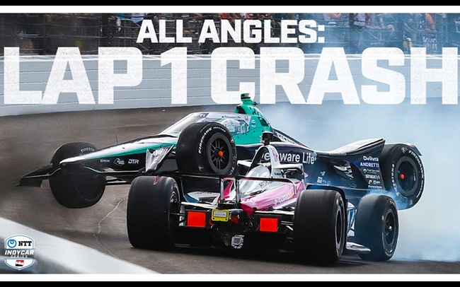 All Angles: Multiple Cars Collide on First Lap of Indy 500